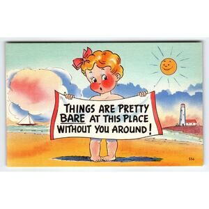 Vintage 1950s Linen Comic Postcard Bare Without You Sayings Quote